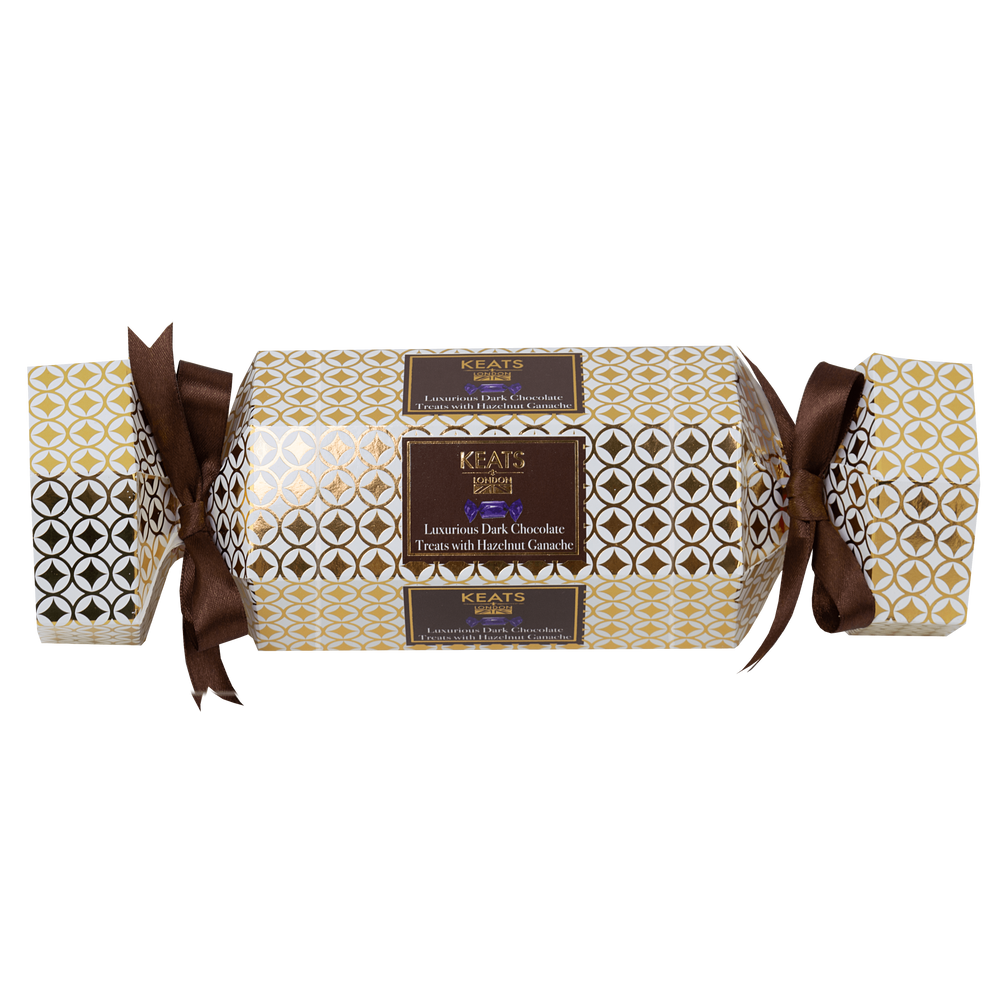 Hazelnut Ganache Treats, Xmas Cracker Box, Dark - Keats Chocolatier