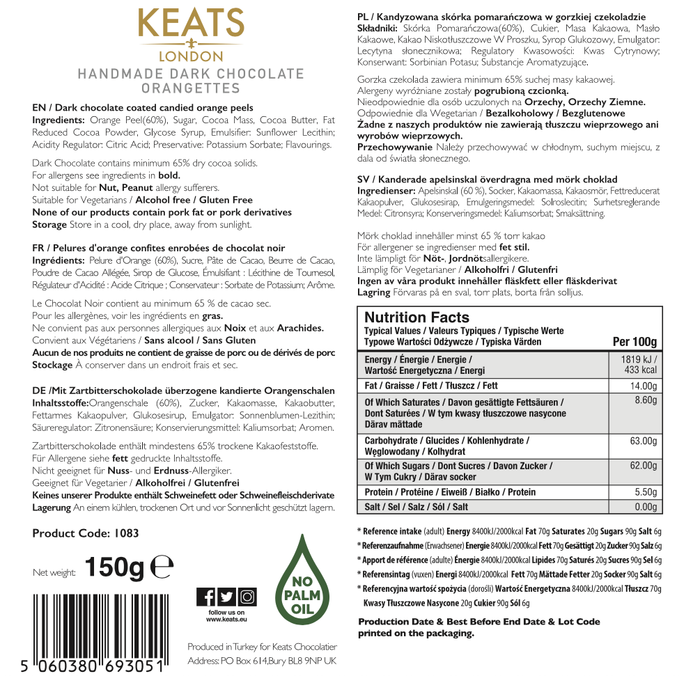 Keats Dark Chocolate Orangettes - Keats Chocolatier