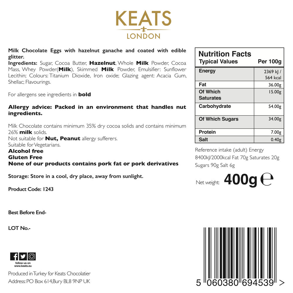 Keats Golden Milk Chocolate Mini Eggs Gift Box 400g - Keats Chocolatier