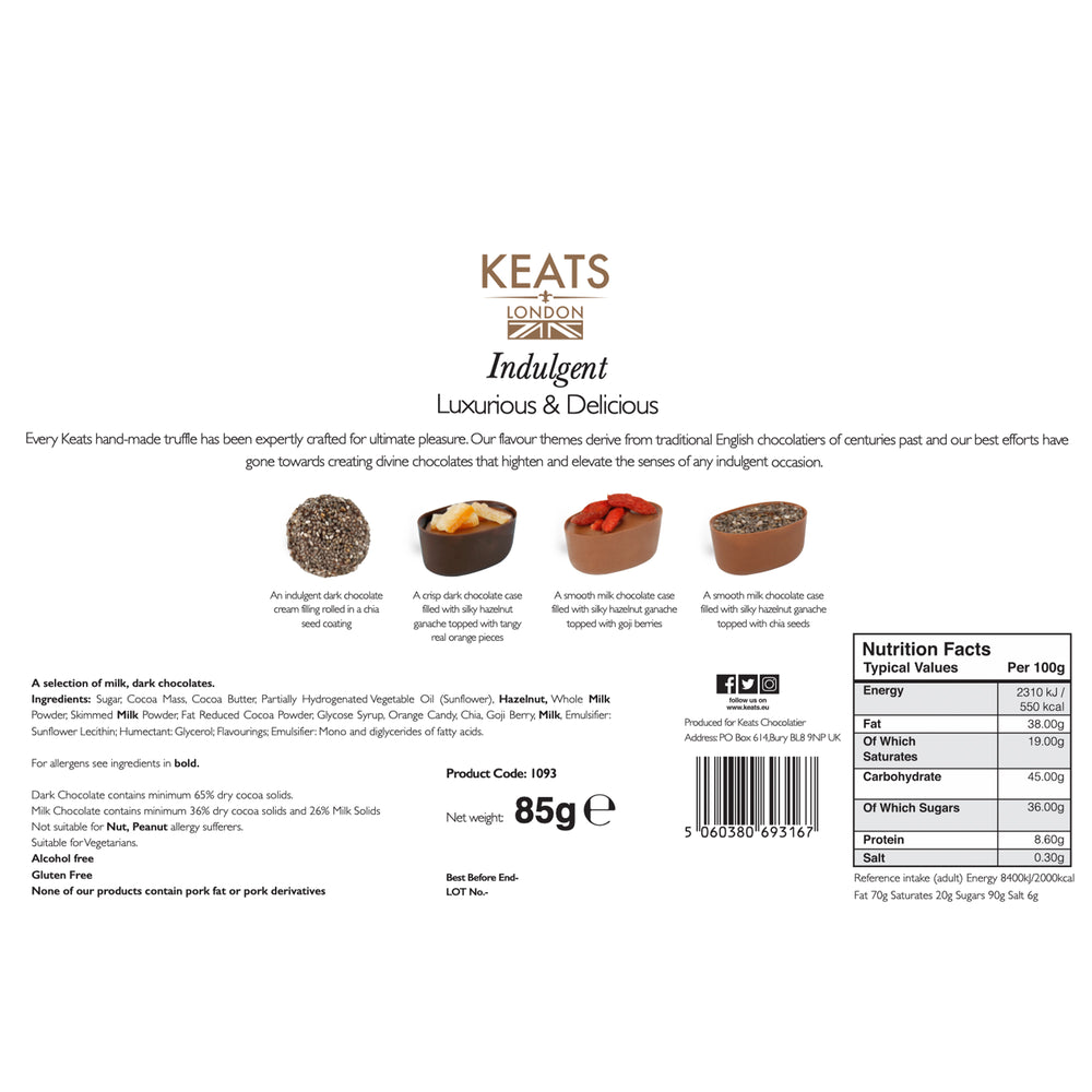 Luxury Chia Seed and Fruit Chocolate selection, 8pcs - Keats Chocolatier