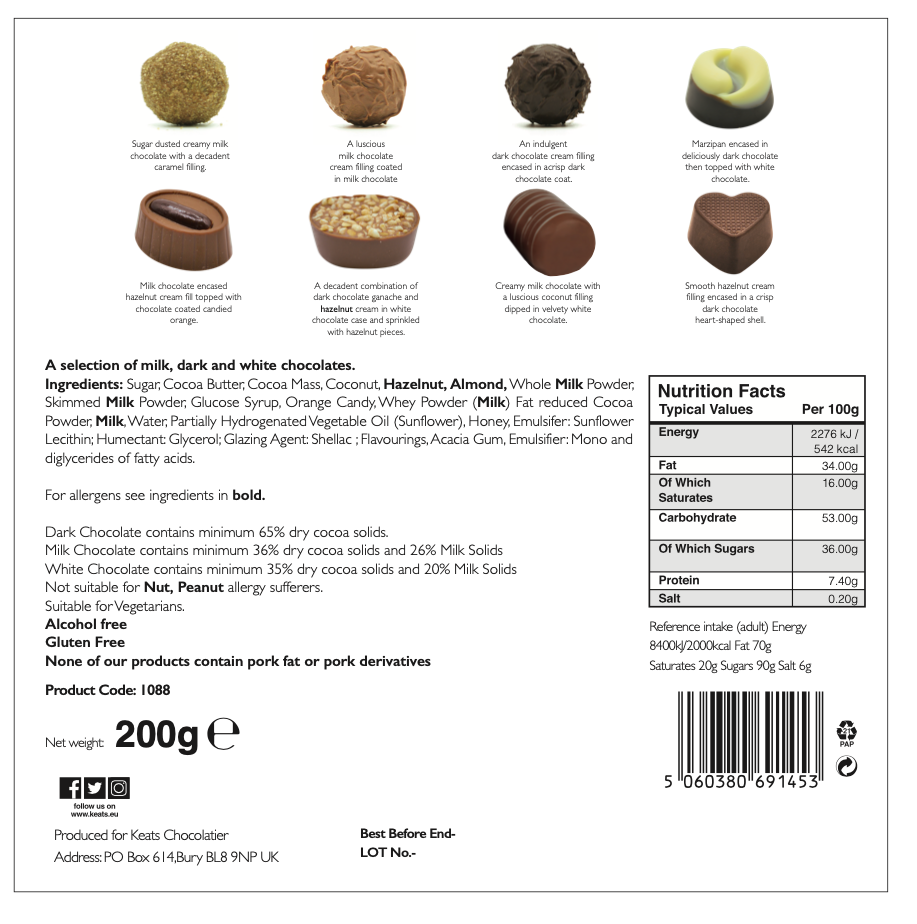 Original Chocolate Selection, Bow Box 16pcs - Keats Chocolatier