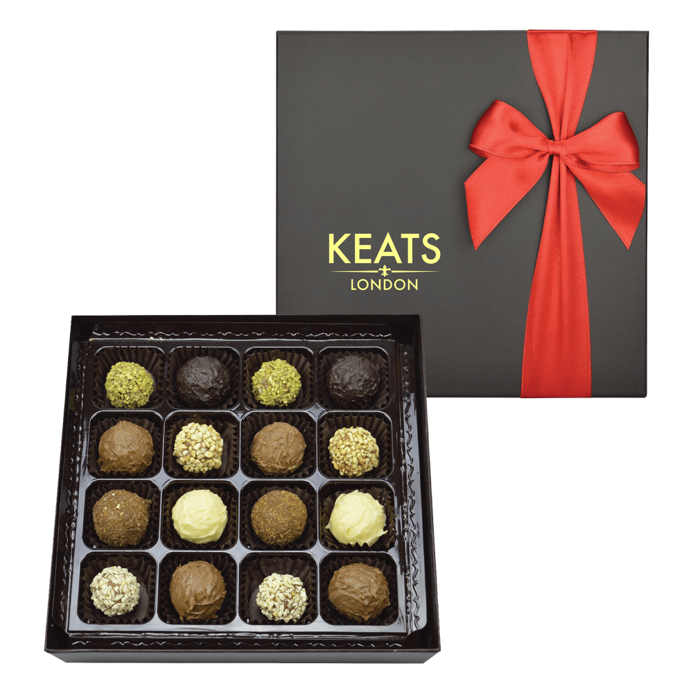 Luxury Truffle Selection, Red Bow Box 16 pieces - Keats Chocolatier