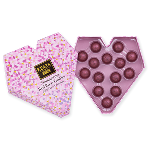 Shimmering Dark Chocolate Truffles, Rose flavour. Heart Box - Keats Chocolatier